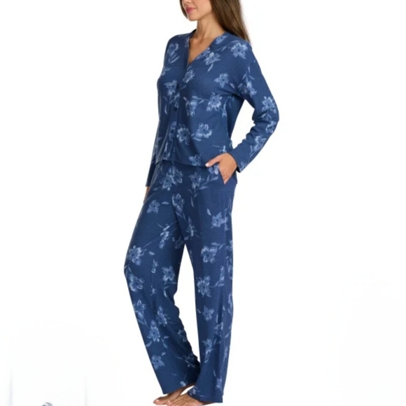 Splendid 2 Piece Pajama Set Blue Floral Top And Pant Size XL Waffle Knit NWOT - Picture 13 of 13
